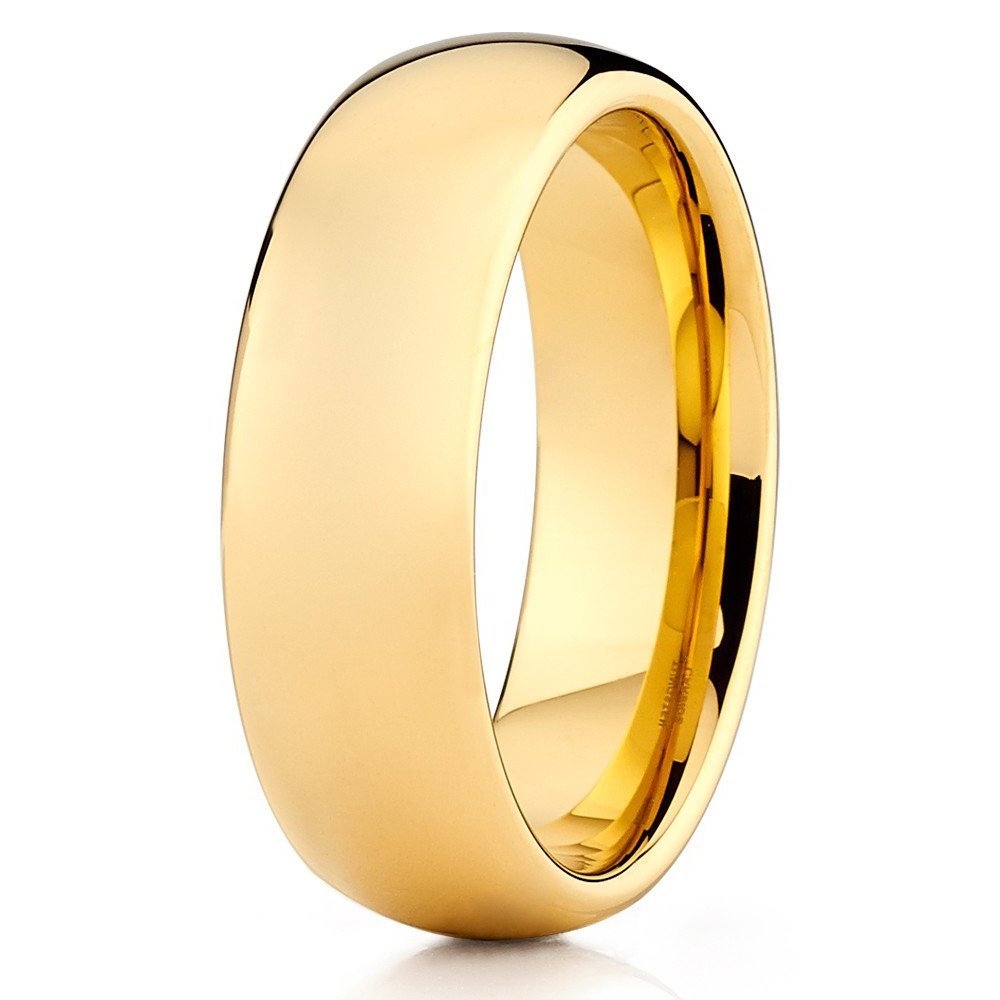 Silly Kings 7mm Tungsten Carbide Wedding Band 18k Yellow Gold Shiny Polished Men & Women Comfort Fit Ring