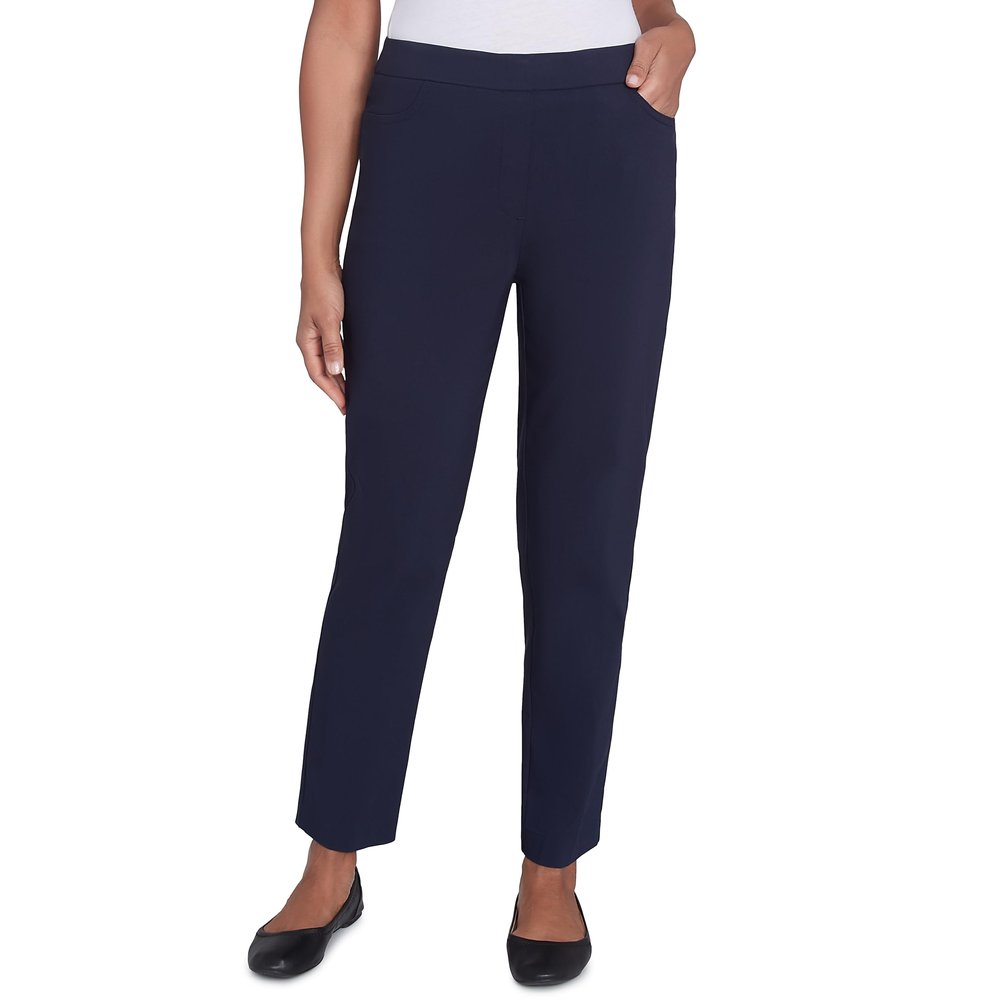 Alfred Dunner Womens Petite Classic Allure Fit Proportioned Pant with Elastic Comfort Waistband Navy Size 12P