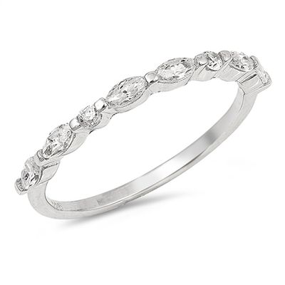 Clear CZ Wedding Ring Stackable Set New 925 Sterling Silver Thin Band Size 9