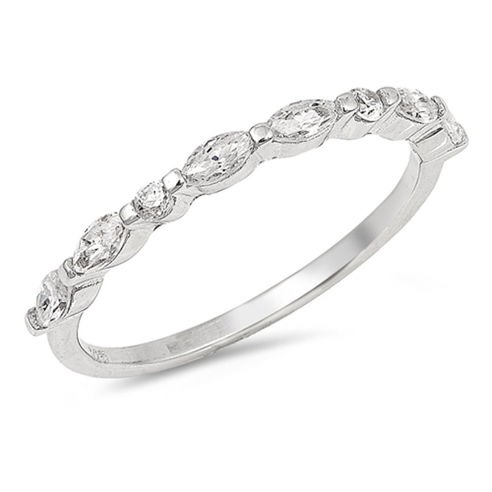 Clear CZ Wedding Ring Stackable Set New 925 Sterling Silver Thin Band Size 9