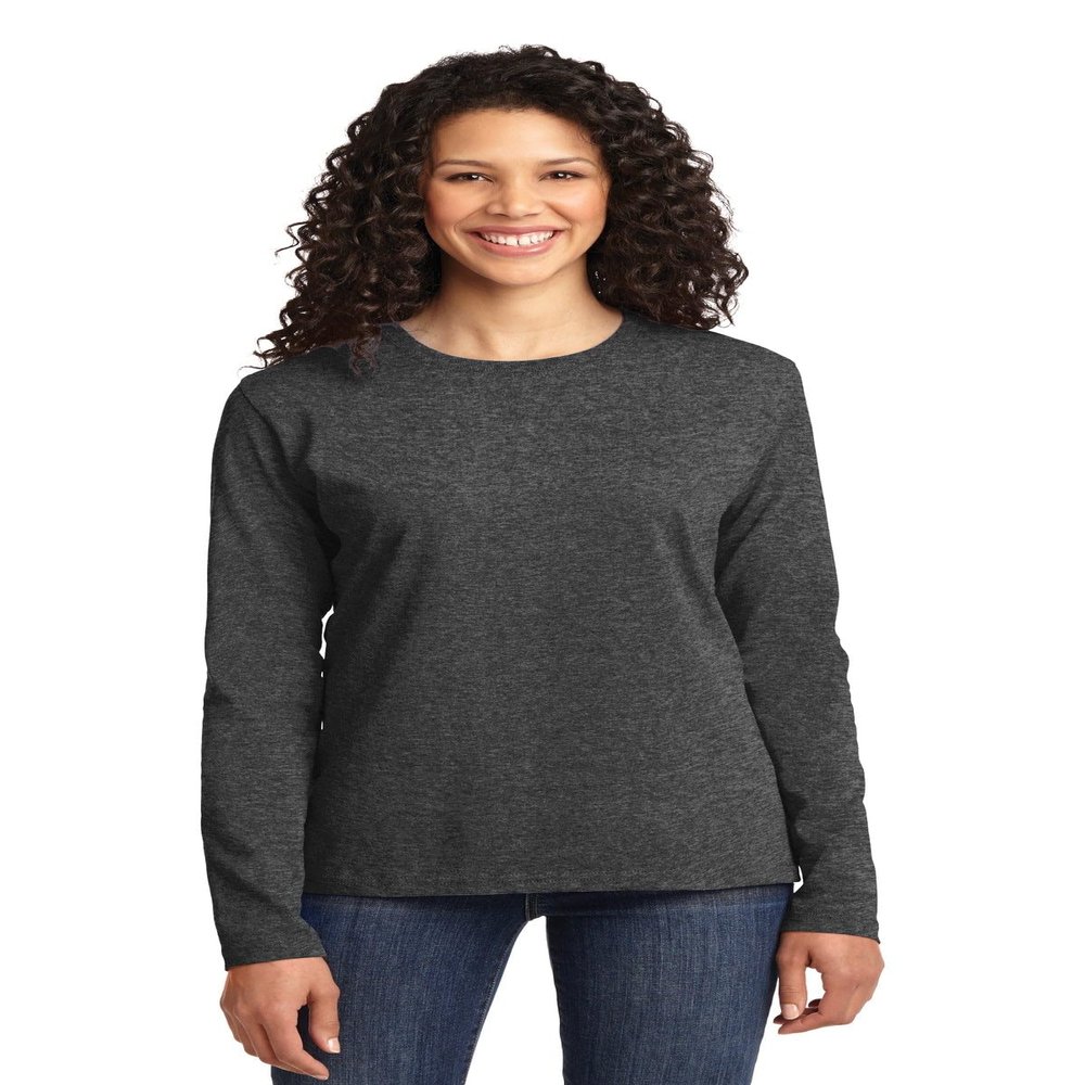 Port & Company Ladies Long Sleeve Core Cotton Tee S Dark Heather Grey