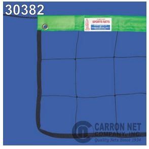 BuyBocceBalls Listing - Carron Recreational Volleyball Net with Green Headband - 32' X 3', 21 Nylon, 3/16" Poly Rope top, Tie Cords Bottom