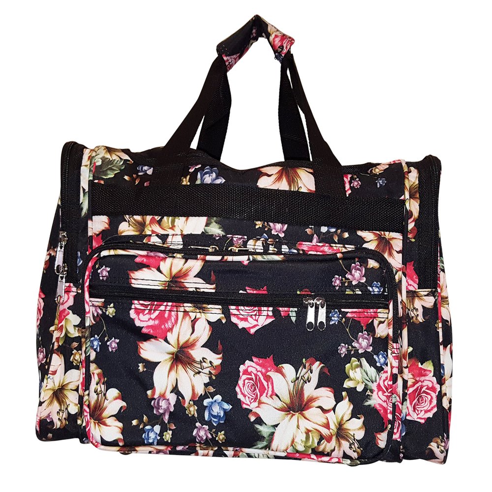 19" Fashion Multi Pocket Duffle Bag - Personalization Available (Blank - Rose Lily)