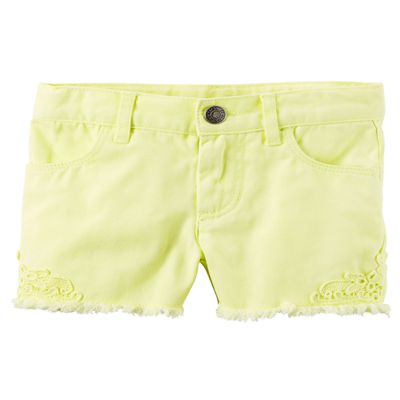 Carter's Girls Lace Twill Flat Front Shorts With Frayed Hem; Yellow (3 Months)