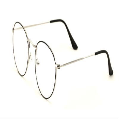 V.W.E. Medium Size Oval Thin Metal Clear Lens Glasses Frame Non-Prescription (Black/Silver, Clear)