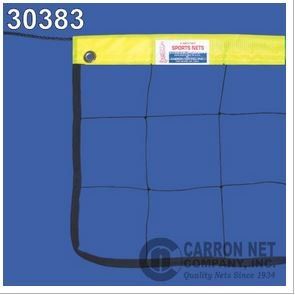 BuyBocceBalls Listing - Carron Recreational Volleyball Net with Yellow Headband - 32' X 3', 21 Nylon, 3/16" Poly Rope top, Tie Cords Bottom