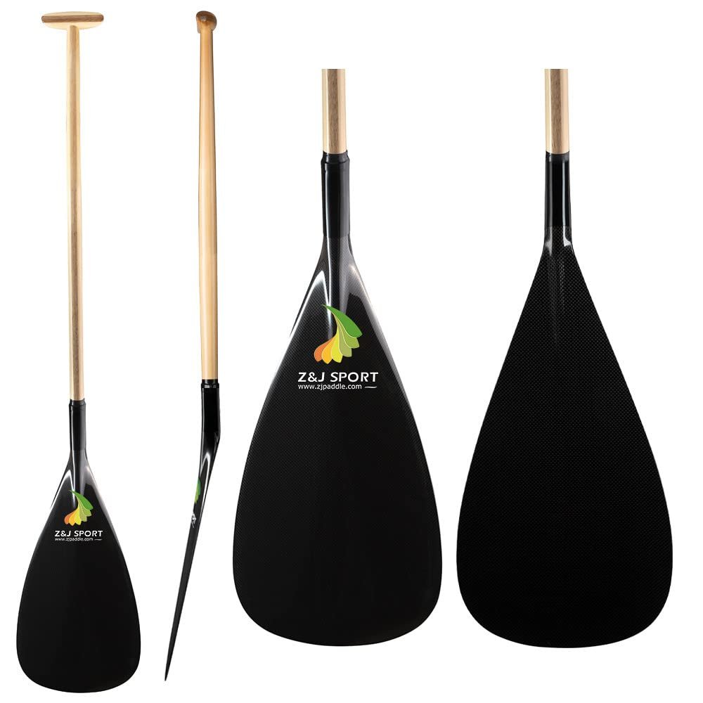 Z&J SPORT Outrigger Canoe Paddle Straight Wooden Shaft, Hybrid OC Paddle with T-Handle, Durable OC Paddle for Waka AMA, vaa, Bent Shaft & 12 Degree Blade (S,52")