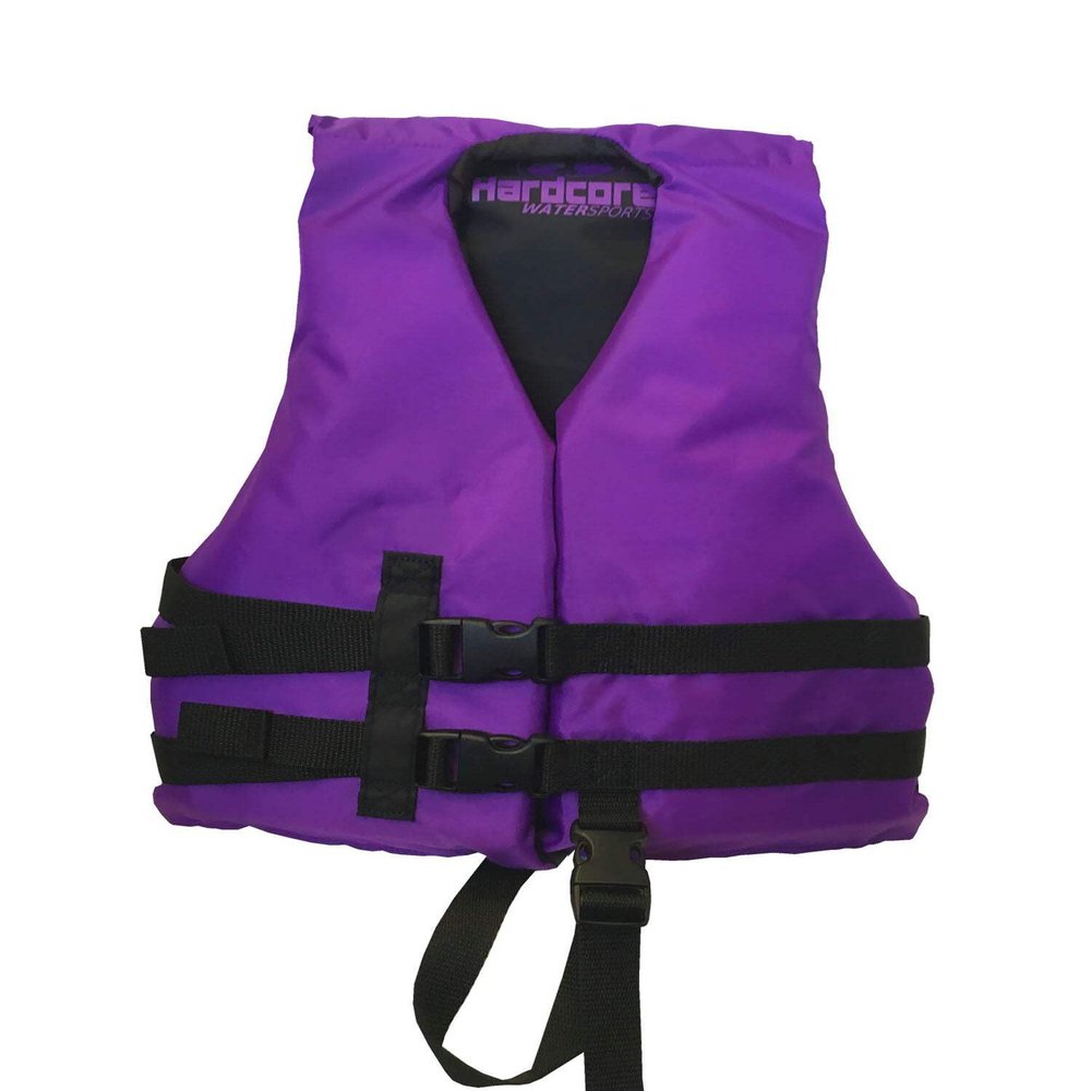 Hardcore Life Jacket Paddle Vest; Coast Guard Approved Type III PFD Life Vest Flotation Device; Jet ski, Wakeboard, Kayak; Ideal Extra Life Jacket for Your Pontoon Boat Purple (Child 30-50 lbs)