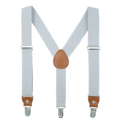 AWAYTR Kids Boys Adults Suspenders - 4 Sizes Sturdy Metal Clips Elastic Adjustable Suspender (24 inches (3 Years-6 Years),Light gray)