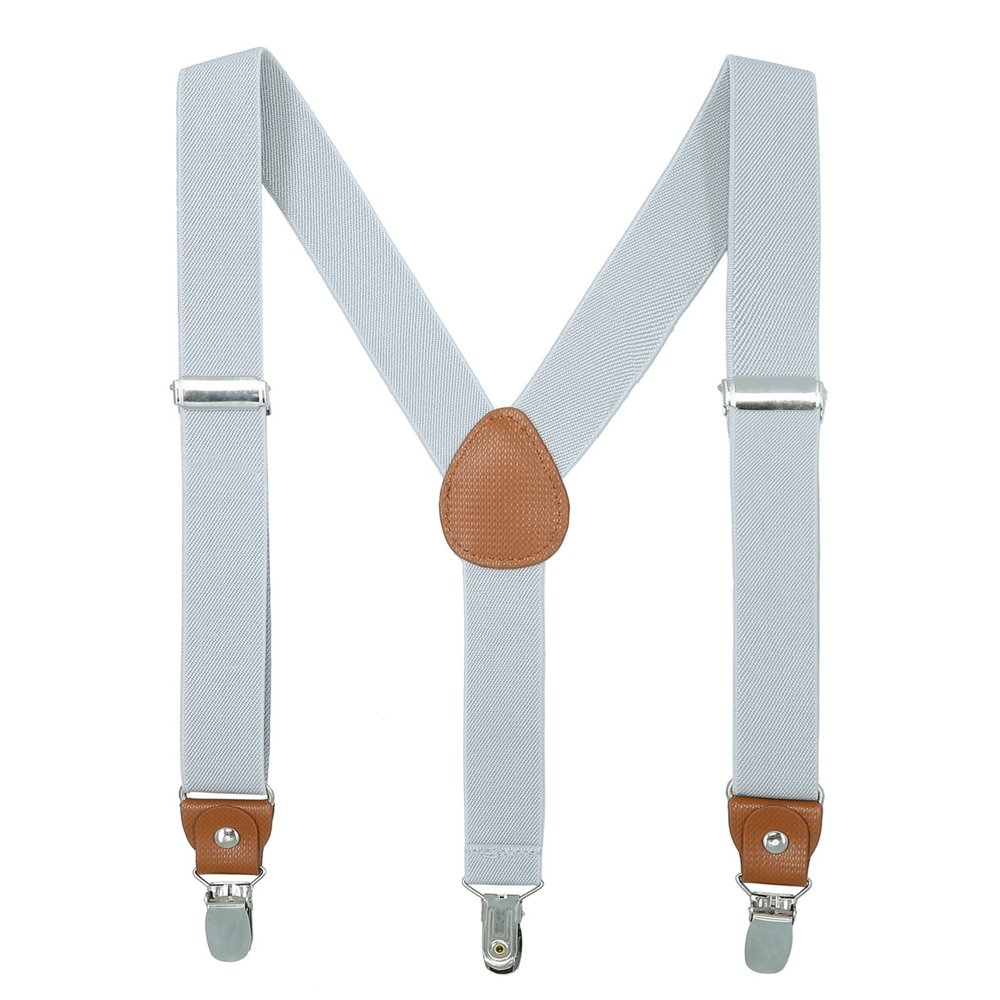 AWAYTR Kids Boys Adults Suspenders - 4 Sizes Sturdy Metal Clips Elastic Adjustable Suspender (24 inches (3 Years-6 Years),Light gray)