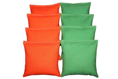 BackYardGamesUSA Set of 8 Cornhole Bags Pick Your 2 Colors! Regulation Size Handmade! (Grass Green/Orange)