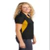 SPORT-TEK Women's Side Blocked Micropique Sport-Wick Polo | Short Sleeve Collared Shirt, Athletic Top with Colorblock Details Black/Gold view 2