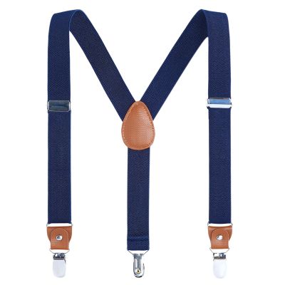 AWAYTR Kids Boys Adults Suspenders - 4 Sizes Sturdy Metal Clips Elastic Adjustable Suspender (24 inches (3 Years-6 Years),Navy blue)