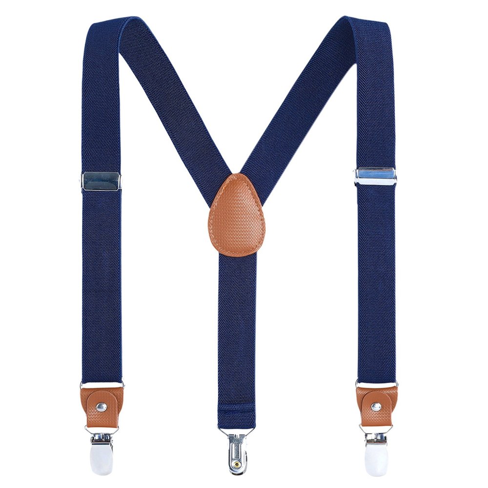 AWAYTR Kids Boys Adults Suspenders - 4 Sizes Sturdy Metal Clips Elastic Adjustable Suspender (24 inches (3 Years-6 Years),Navy blue)