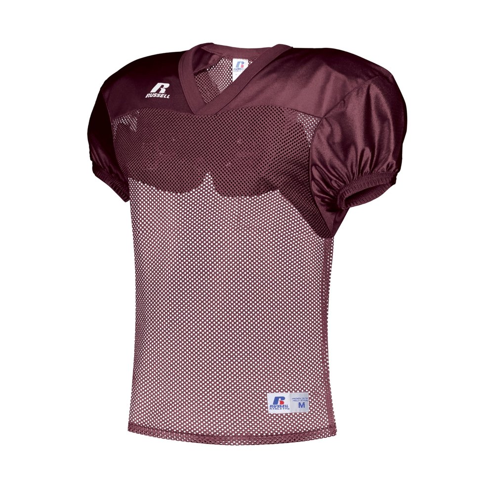 Russell Athletic Mens Stock Practice Jersey  Mesh Top Football Jersey for Men, Ideal for Training and Game Day SL Maroon