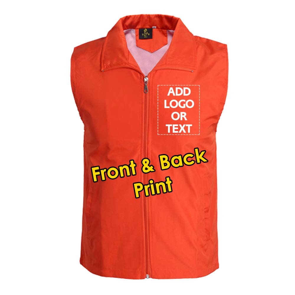 Custom Work Vest Design Your Own Add Logo or Text Printing for Women Men Unisex (Orange 3XL)