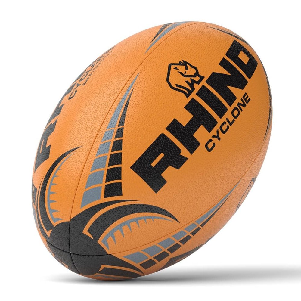 Rhino Cyclone XV Training Rugby Ball, Fluo Orange, Size 4