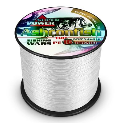 Ashconfish Braided Fishing Line-16 Strands Hollow Core Fishing Wire 1000M/1093Yards 300LB Abrasion Resistant Incredible Superline Zero Stretch Ultrathin Diameter Woven Thread White