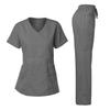 Dagacci Medical Uniform Women's Scrubs Set Stretch Ultra Soft Y-Neck Wrap Top and Pants Pewter Gray XL view 1