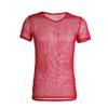 iiniim Men's Fitted Short Sleeve Muscle Top T-Shirt Workout See Thru Undershirt Grid Mesh Fishnet Clubwear Red L view 4