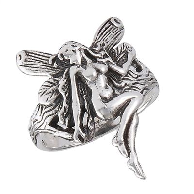 Oxidized Fairy Female Wings Ring New .925 Sterling Silver Band Size 6