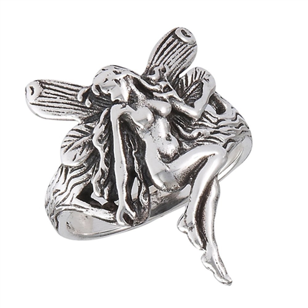 Oxidized Fairy Female Wings Ring New .925 Sterling Silver Band Size 6