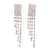 Grace Jun Bridal Silver Plated Rhinestone Crystal Long Tassel Clip on earrings Non Piercing for Women (53) view 1