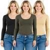 Emmalise Women's Junior and Plus Size Basic Scoop Neck Tshirt Long Sleeve Tee, Small, 3Pk Black, Olive, Khaki view 1