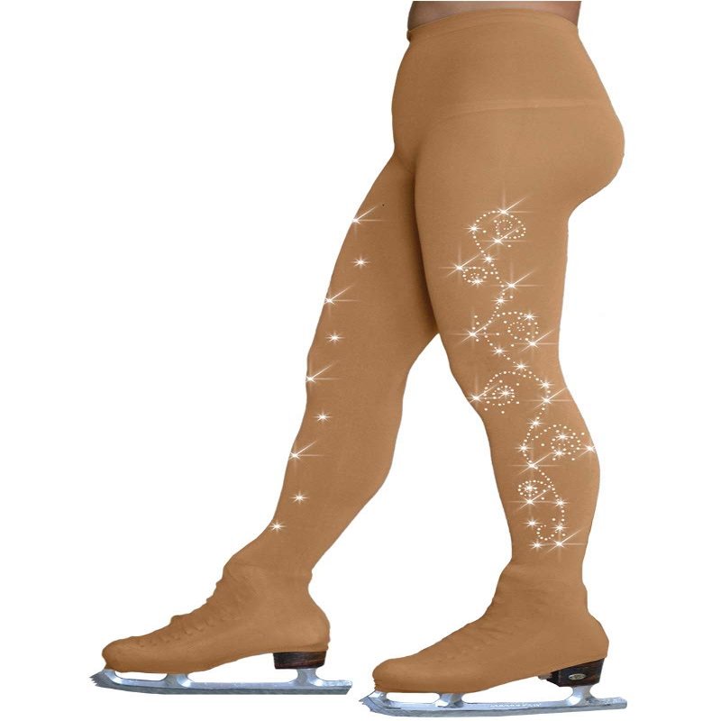ChloeNoel Figure Skating Light Tan Over The Boot Tights TB8832 w/2 Swirls Light Tan Adult Extra Large