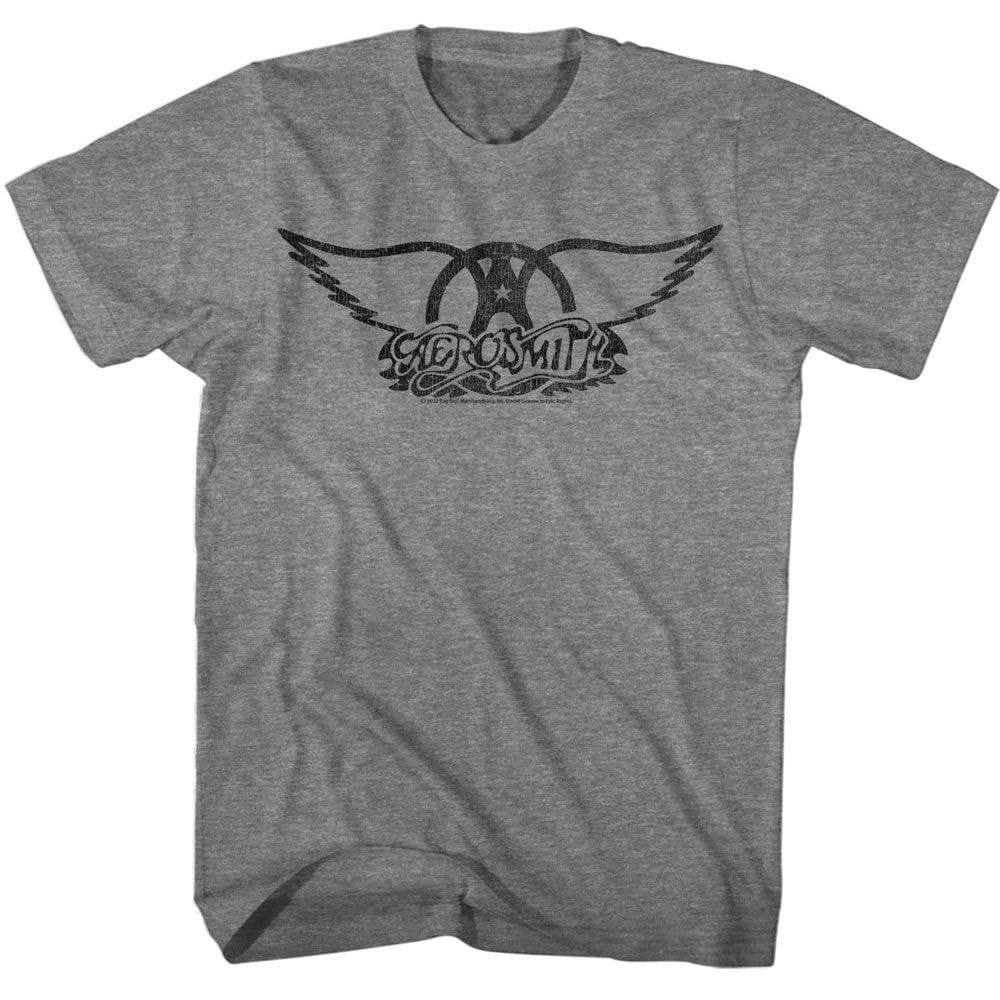 Aerosmith Shirt for Men & Women Wings Logo Graphite Heather Graphic Crew Neck, Short Sleeve Tee - Vintage Style Band Tshirts