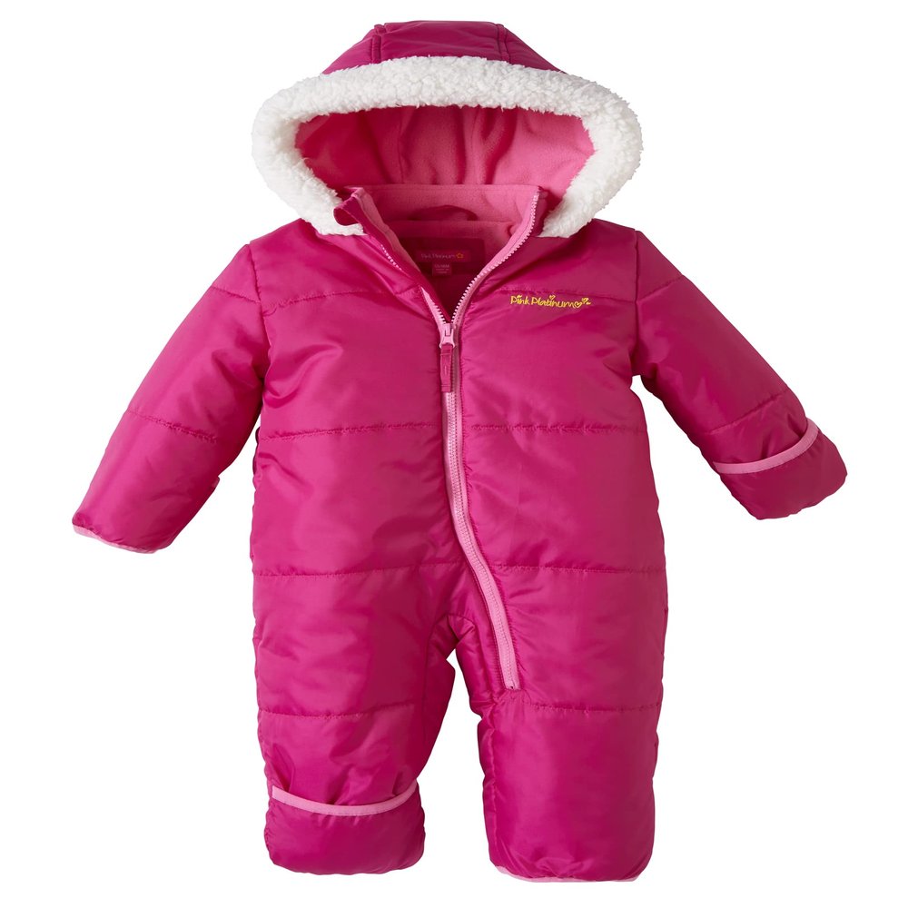 Pink Platinum Baby Girls Hooded Snowsuit Onesie Winter Bunting