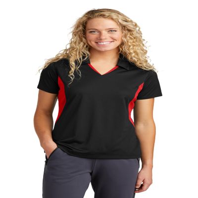 SPORT-TEK Women's Side Blocked Micropique Sport-Wick Polo Black/True Red