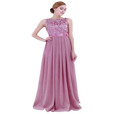 iiniim Women's Floral Lace Appliques Chiffon Wedding Bridesmaid Maxi Long Dress for Prom Evening Gowns Plum 4