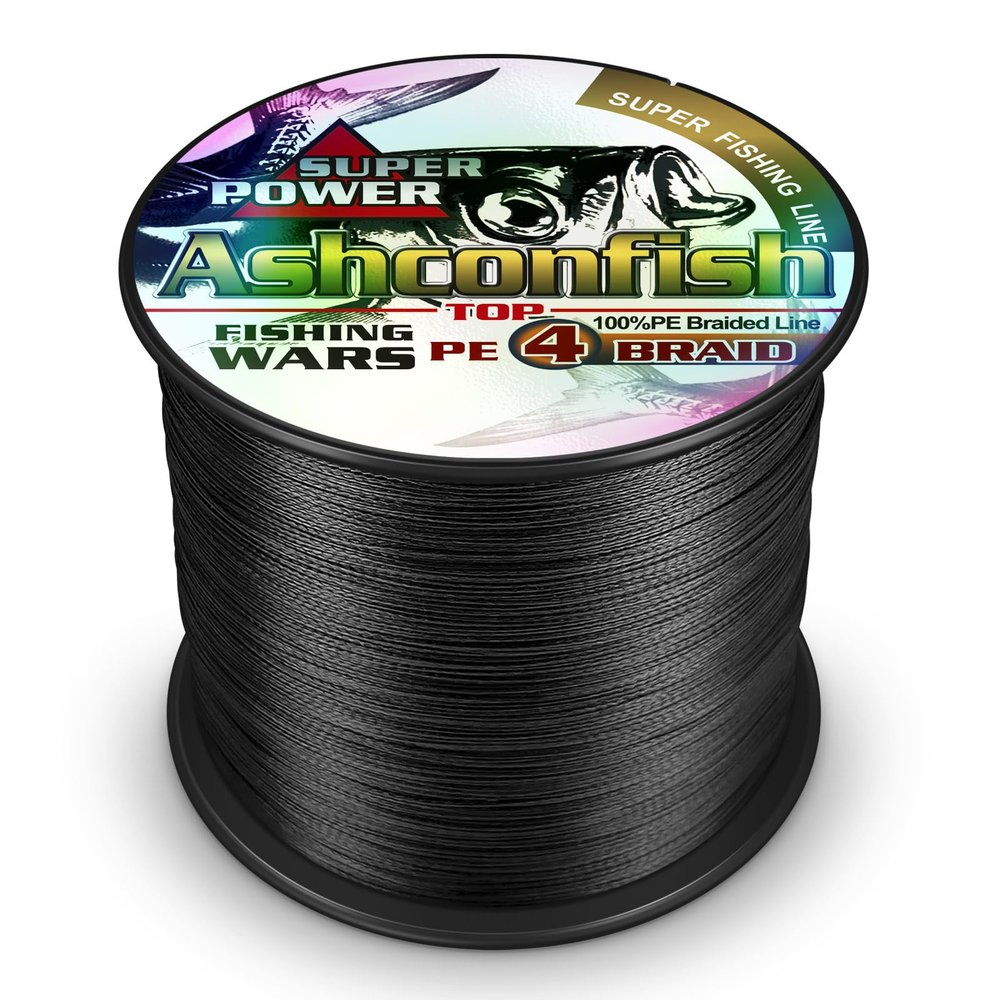 Ashconfish Braided Fishing Line- 4 Strands Super Strong PE Fishing Wire Heavy Tensile for Saltwater & Freshwater Fishing -Abrasion Resistant - Zero Stretch- 1000M/1093Yards 100LB Black