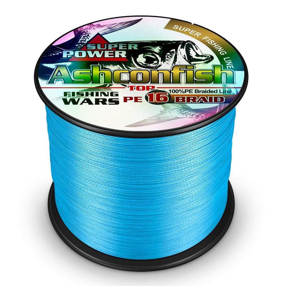 Ashconfish Braided Fishing Line-16 Strands Hollow Core Fishing Wire 1000M/1093Yards 90LB Abrasion Resistant Incredible Superline Zero Stretch Ultrathin Diameter Woven Thread Blue