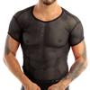 iiniim Men's Mesh Short Sleeve T-Shirt Tank Vest Fishnet Clubwear Black L view 1