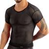 iiniim Men's Fitted Short Sleeve Muscle Top T-Shirt Workout See Thru Undershirt Grid Mesh Fishnet Clubwear Black M view 2