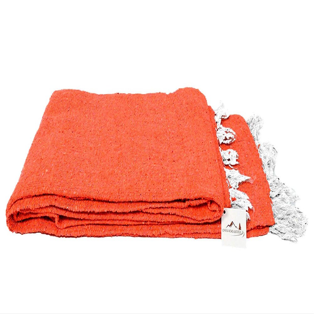 Open Road Goods Handmade Solid Color Yoga Blanket - Thick Mexican Blanket or Throw - Made for Yoga! (Tangerine Blanket)