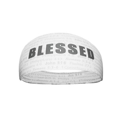 Unisex Headband/Sweatband. Best for Sports, Fitness, Working Out, Yoga. Tapered Design. (White Blessed)