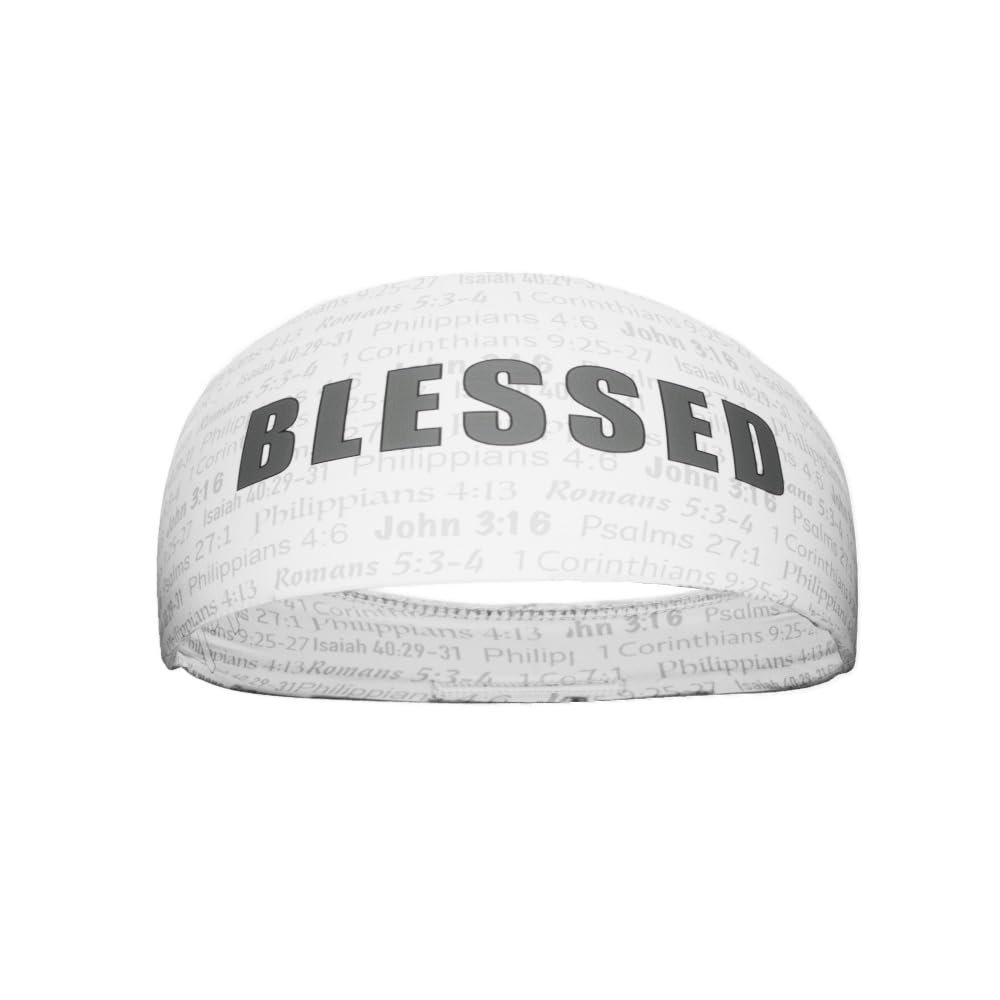 Unisex Headband/Sweatband. Best for Sports, Fitness, Working Out, Yoga. Tapered Design. (White Blessed)