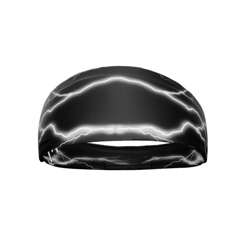 Unisex Headband/Sweatband. Best for Sports, Fitness, Working Out, Yoga. Tapered Design. (White Lightning)