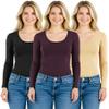 Emmalise Women's Junior and Plus Size Basic Scoop Neck Tshirt Long Sleeve Tee, Medium, 3Pk Black, Plum, Khaki view 1