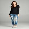 Emmalise Women's Junior and Plus Size Basic Scoop Neck Tshirt Long Sleeve Tee, Medium, 3Pk Black, Plum, Khaki view 3
