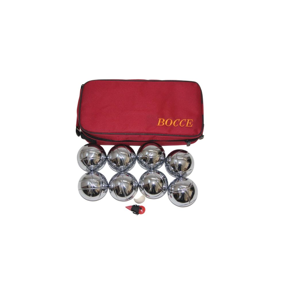BuyBocceBalls Listing - 73mm Metal Bocce/Petanque Set with 8 Silver Balls and red Bag - Single