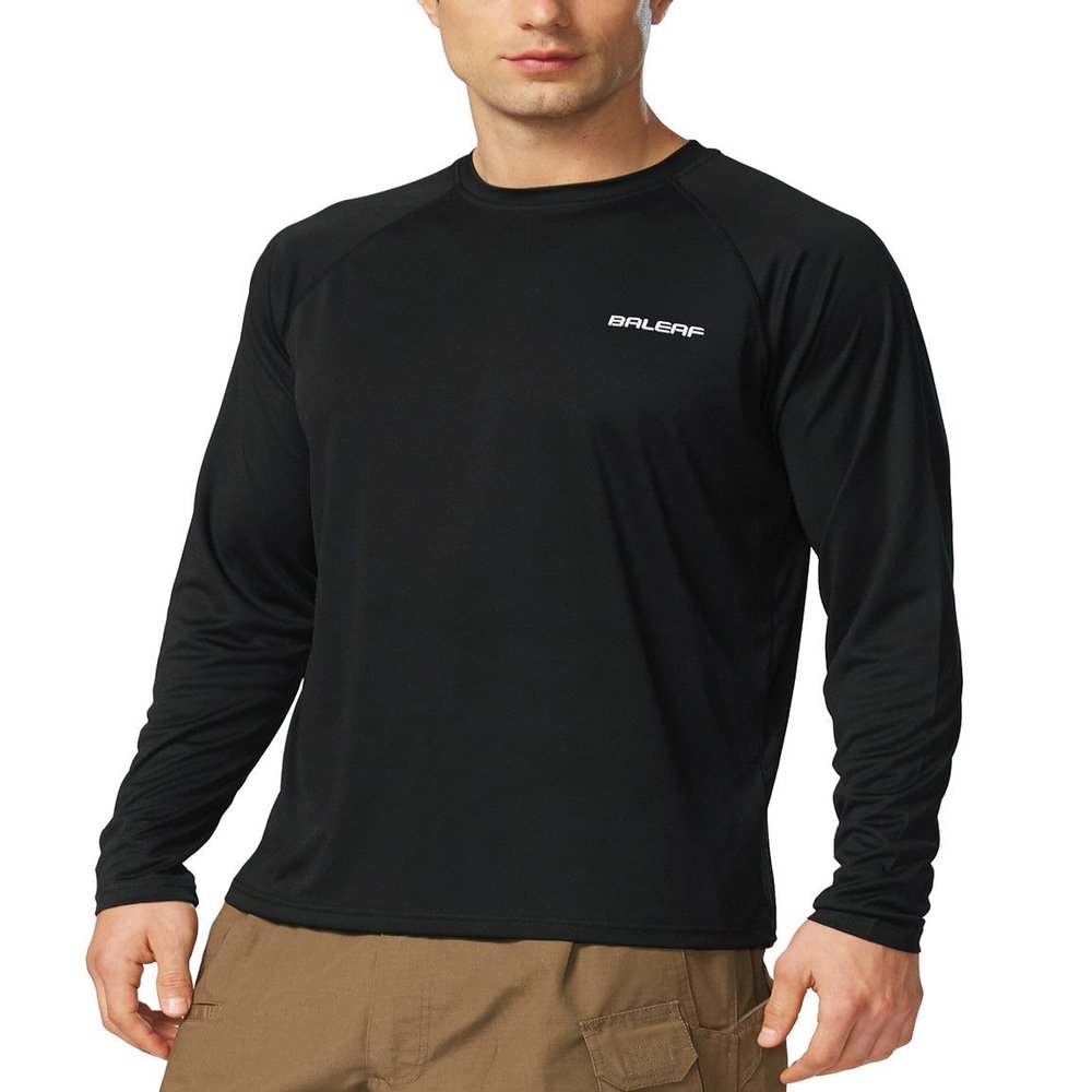baleaf Men's Rash Guard Shirts Fishing Long Sleeve UV Sun Protection SPF T-Shirts UPF 50+ Lightweight Beach Black Size M