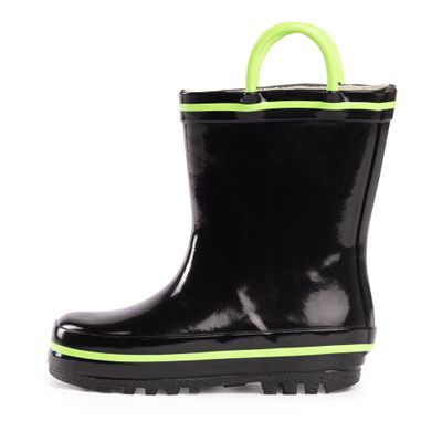 NORTY Rubber Rain Boots for Kids - Waterproof Rubber Boots Boys and Girls Solid & Printed Rainboots for Toddlers and Kids - Black & Lime