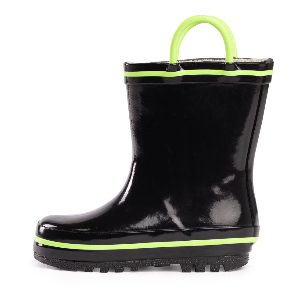 NORTY Rubber Rain Boots for Kids - Waterproof Rubber Boots Boys and Girls Solid & Printed Rainboots for Toddlers and Kids - Black & Lime