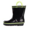 NORTY Rubber Rain Boots for Kids - Waterproof Rubber Boots Boys and Girls Solid & Printed Rainboots for Toddlers and Kids - Black & Lime view 1