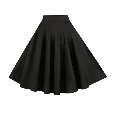 BI.TENCON Women's Black High Waist Pleated A Line Street Skirt Full Midi Skirt with Pockets S