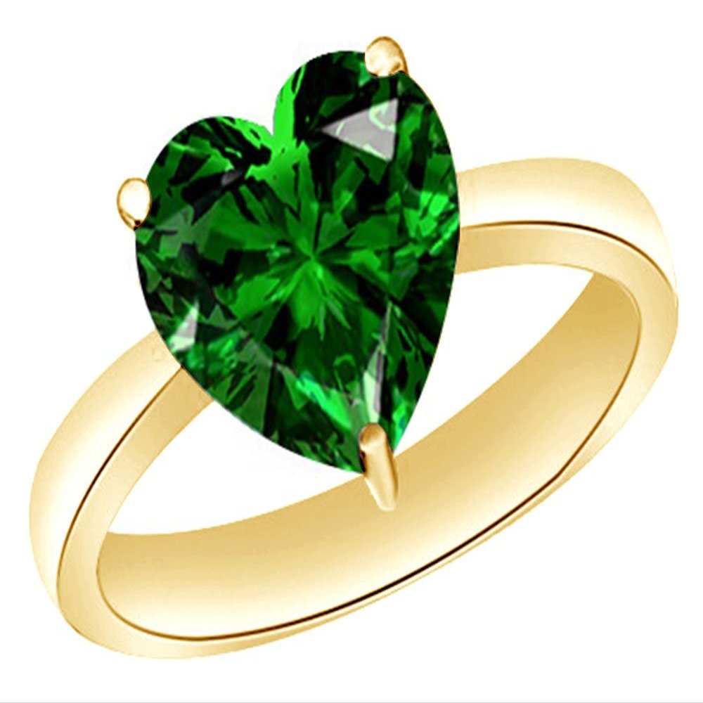 Solitaire Promise Ring for Women Heart Simulated Emerald 925Y Silver-11